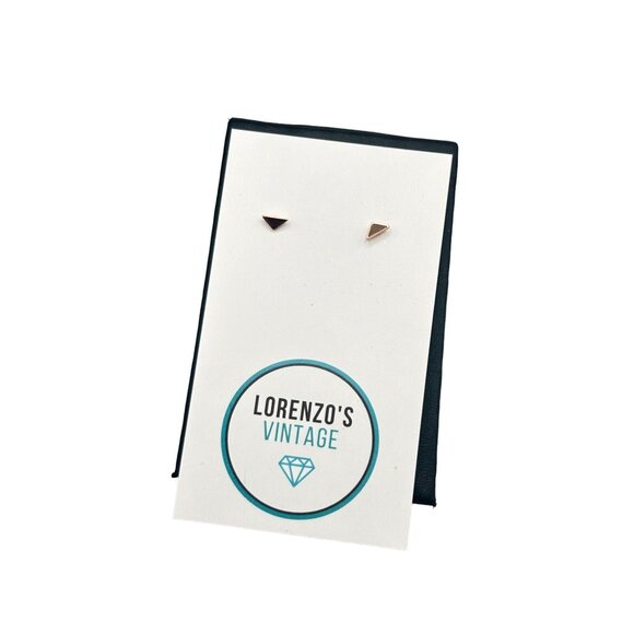 Tiny Petite Triangle Stud Earrings Sterling Silver Rose Gold Wash Dainty Studs - Picture 1 of 7